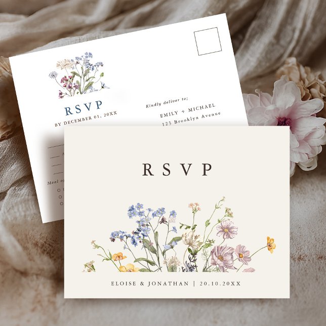 Farbenfrohe Frühlings-Wildblume Meadow Wedding RSV Postkarte (Colorful Spring Wildflower Meadow Wedding RSVP Postcard)