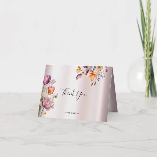 Farbenfrohe Frühlingsblumen Danke, Card Dankeskarte (Vorderseite)