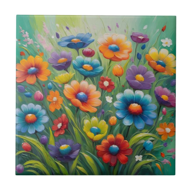 Farbenfrohe Frühlingsblumen Fliese (Vorderseite)