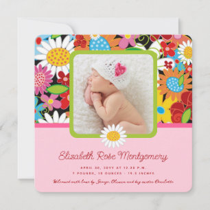 Farbenfrohe Frühlingsblumen Garden Baby Girl Birth Ankündigung