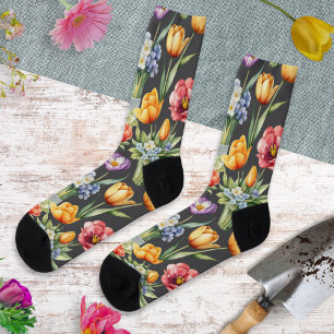 Farbenfrohe Frühlingsblumen gemusterter Gartenlieb Socken