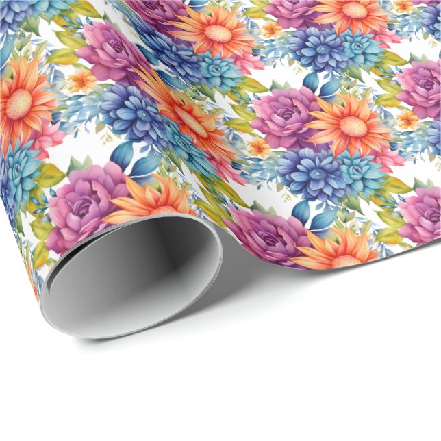 Farbenfrohe Frühlingsblumen Geschenkpapier (Rolleneckpunkt)