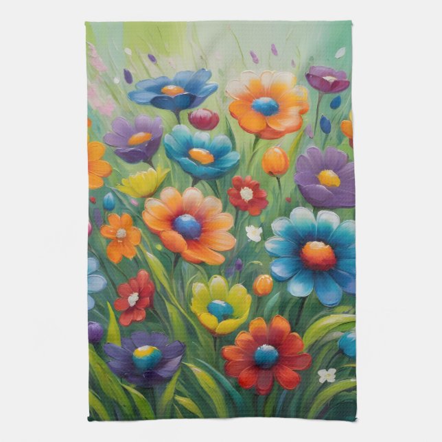 Farbenfrohe Frühlingsblumen Geschirrtuch (Vertikal)