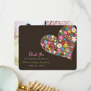 Farbenfrohe Frühlingsblumen Herz Whimsikale Hochze Dankeskarte