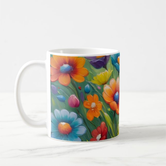 Farbenfrohe Frühlingsblumen Kaffeetasse (Links)