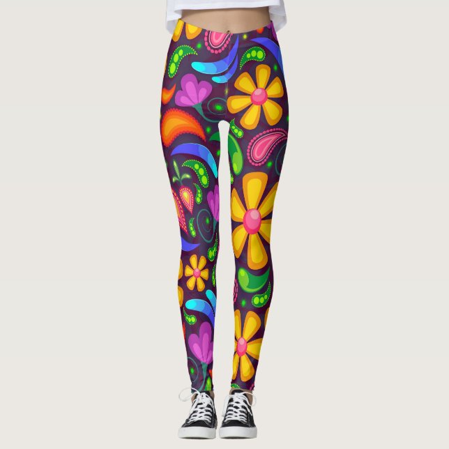 farbenfrohe Frühlingsblumen Leggings (Vorderseite)