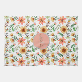 Farbenfrohe Frühlingsblumen Mädchenname Monogram Geschirrtuch