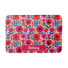Farbenfrohe Frühlingsblumen Muster mit Namen Badematte