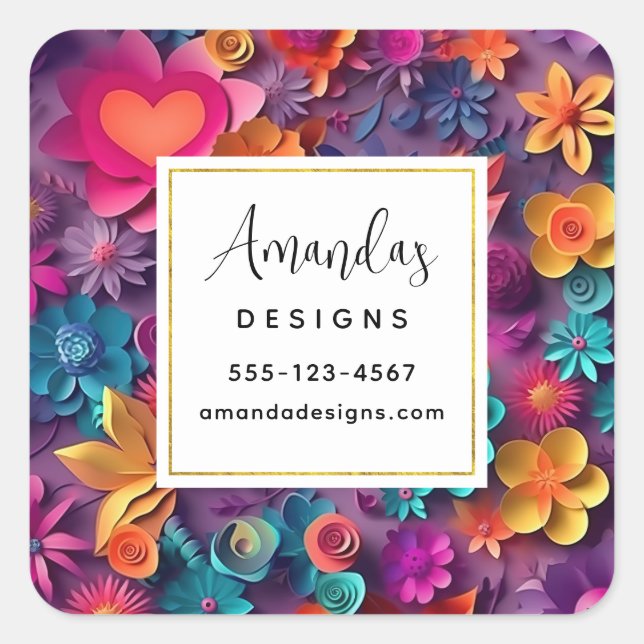 Farbenfrohe Frühlingsblumen Mustergeschäft Quadratischer Aufkleber (Vorderseite)