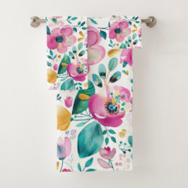 Farbenfrohe Frühlingsblumenmuster Badhandtuch Set