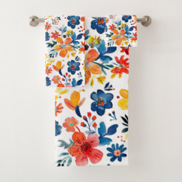 Farbenfrohe Frühlingsblumenmuster Badhandtuch Set