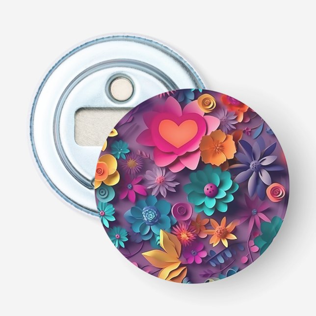 Farbenfrohe Frühlingsblumenmuster Flaschenöffner (Vorderseite)