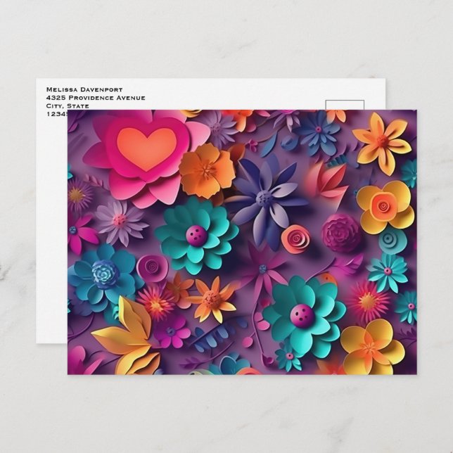 Farbenfrohe Frühlingsblumenmuster Postkarte (Vorne/Hinten)