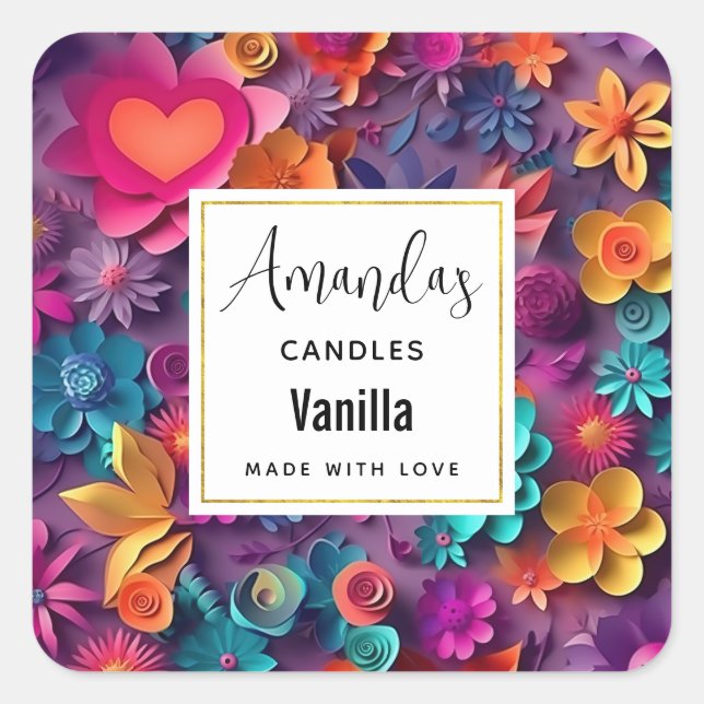 Farbenfrohe Frühlingsblumenmuster Quadratischer Aufkleber (Vorderseite)