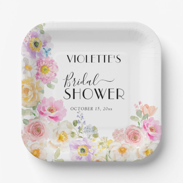Farbenfrohe Frühlingsblüte Brautparty Pappteller (Vorderseite)