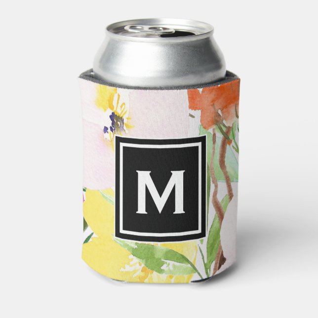 Farbenfrohe Frühlingsblüten florale Monogramm Dosenkühler (Kanne Rückseite)