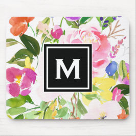 Farbenfrohe Frühlingsblüten florale Monogramm Mousepad