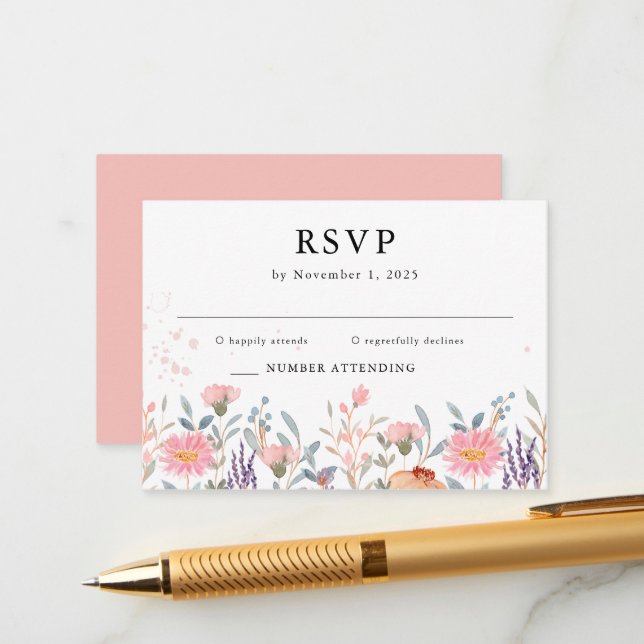 Farbenfrohe Frühlingseinfache Wildblume Hochzeit R Begleitkarte (Vorderseite/Rückseite Beispiel)