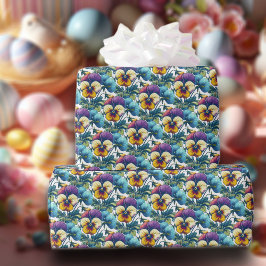Farbenfrohe Frühlingsfloral Pansy Pattern Ostern Geschenkpapier