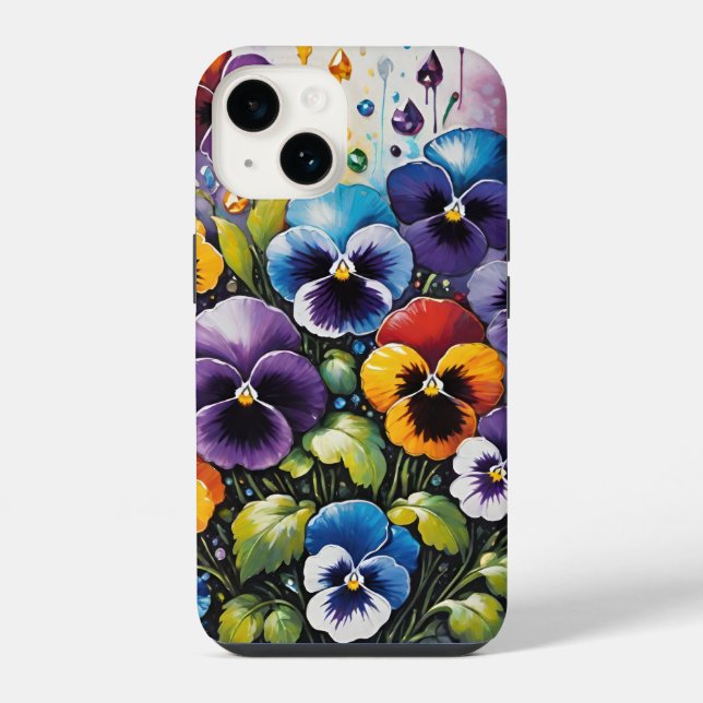 Farbenfrohe Frühlingsgeräte und Stiefmütterchen iPhone Hülle (Rückseite)