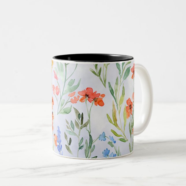 Farbenfrohe Frühlingsmesse Wildblume Wiese Zweifarbige Tasse (VorderseiteRechts)