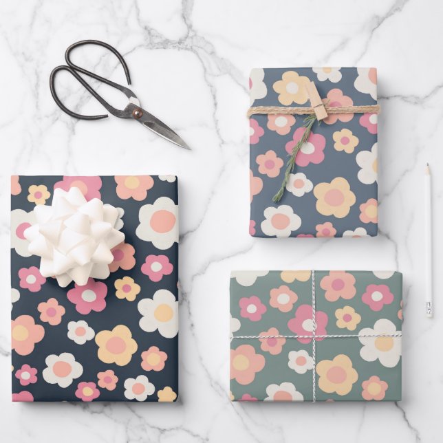 Farbenfrohe Frühlingsmessen Blumenpastel Ostern Geschenkpapier Set (Vorderseite)