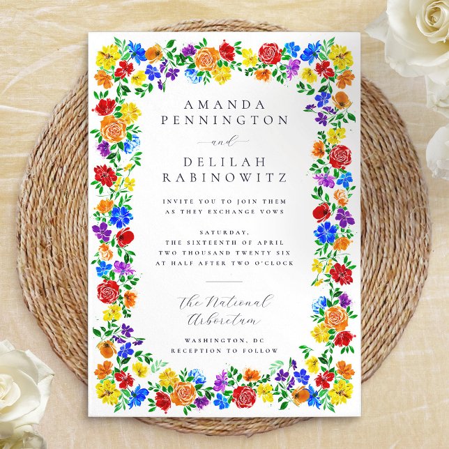 Farbenfrohe Frühlingsrenbow-Blume Gay Pride Hochze Einladung (Colorful Spring Rainbow Flowers Gay Pride Wedding Invitation)