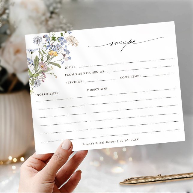 Farbenfrohe Frühlingssonne Brautparty Rezept (Colorful Spring Wildflower meadow garden floral  Bridal Shower Recipe card)