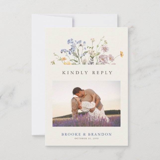 Farbenfrohe Frühlingsstiftung Wildblume Meadow Wed RSVP Karte (Vorderseite)