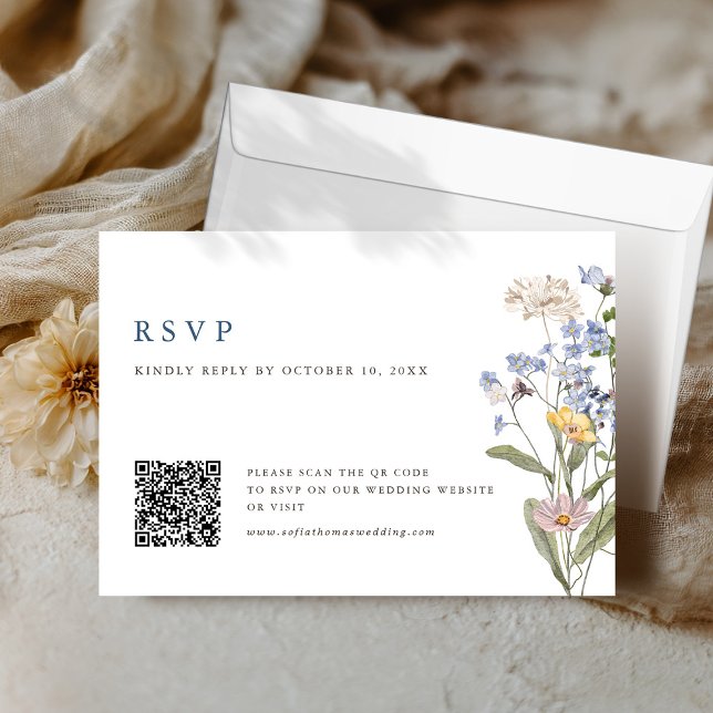 Farbenfrohe Frühlingsstiftung Wildblume Meadow Wed RSVP Karte (Colorful Spring Wildflower Meadow Wedding QR Code RSVP Card)
