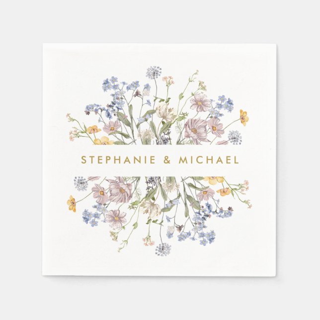 Farbenfrohe Frühlingsstimmung Wildblume Meadow Gol Serviette (Vorderseite)