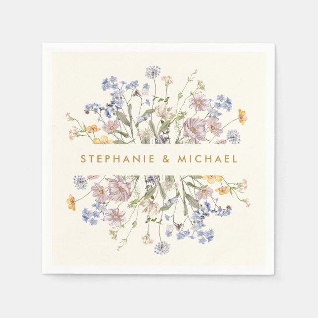 Farbenfrohe Frühlingsstimmung Wildblume Meadow Gol Serviette (Vorderseite)