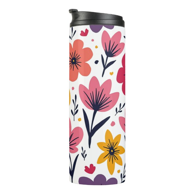 Farbenfrohe Frühlingswiesen-Blumen Botanik Thermosbecher (Nach rechts gedreht)