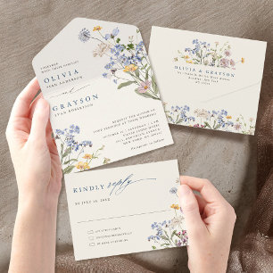 Farbenfrohe Frühlingswiesen-Gartenhochzeit   All In One Einladung