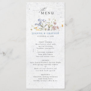 Farbenfrohe Frühlingswiesen-Hochzeit mit Wildblume Menükarte