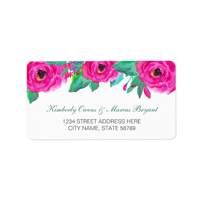 Farbenfrohe Fuchsia Wasserfarbe Rücksendeadresse Adressaufkleber (Vorne)