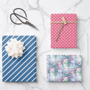 Farbenfrohe Fun Funny Holiday Snowmen Art Pattern Geschenkpapier Set