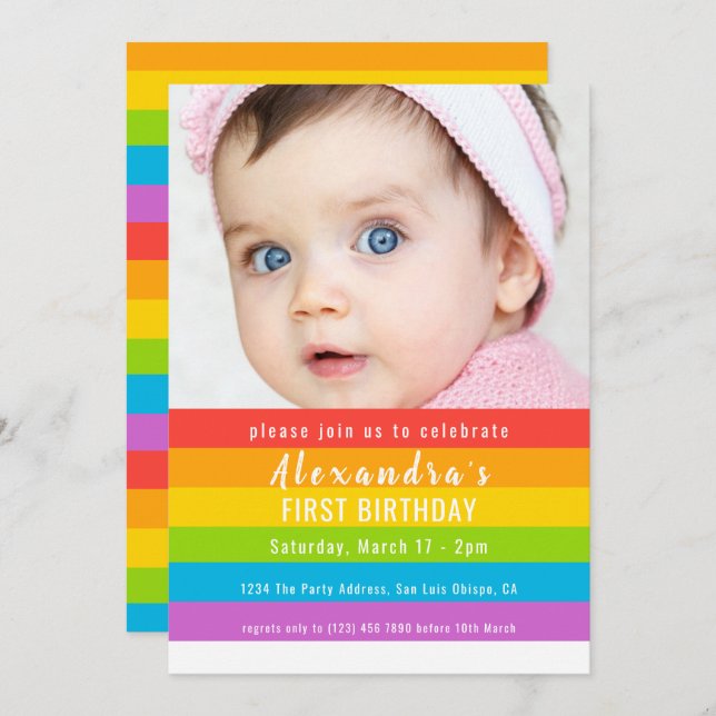 Farbenfrohe Fun Rainbow Party Personalisiert Einladung (Vorne/Hinten)