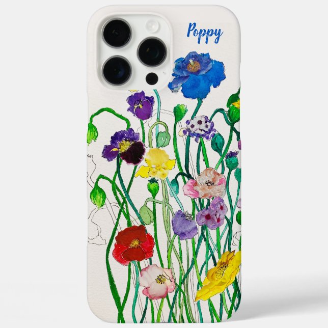 Farbenfrohe Fun Wild Poppy Wasserfarbe Case-Mate iPhone Hülle (Rückseite)