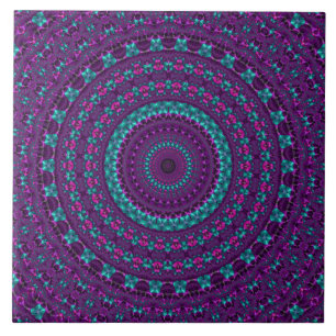 Farbenfrohe Funkelnd Jewel Tone Mandala Fliese