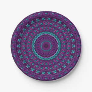 Farbenfrohe Funkelnd Jewel Tone Mandala Pappteller