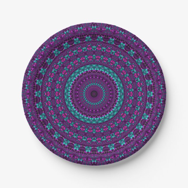 Farbenfrohe Funkelnd Jewel Tone Mandala Pappteller (Vorderseite)