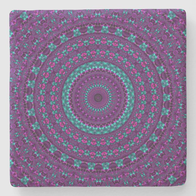 Farbenfrohe Funkelnd Jewel Tone Mandala Steinuntersetzer (Vorderseite)