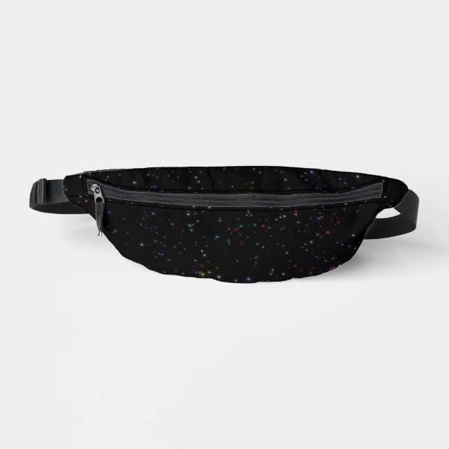 Farbenfrohe funkelnde Sterne im dunkelschwarzen De Bauchtasche (Vorderseite)