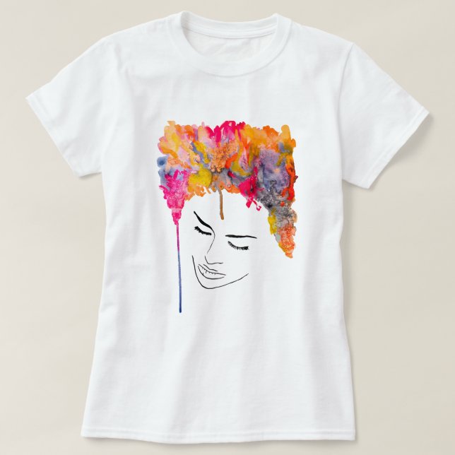 Farbenfrohe, funkige Dame coole Haare T-Shirt (Design vorne)