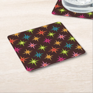 Farbenfrohe Funky Mid Century Atomic Starbursts Rechteckiger Pappuntersetzer