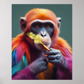 Farbenfrohe Funky Monkey Holend a Cigar Poster