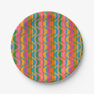 Farbenfrohe Funky Pop Art Wavy Moon Streifen Muste Pappteller