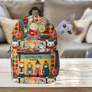 Farbenfrohe Funny Cats Quilt Patchwork Retro Bedruckter Rucksack