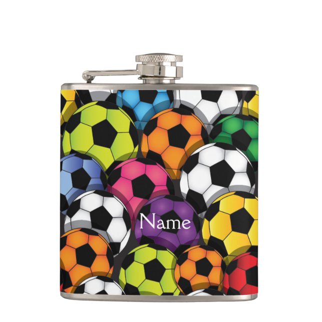Farbenfrohe Fußball-Balls Design-Flasche Flachmann (Vorderseite)